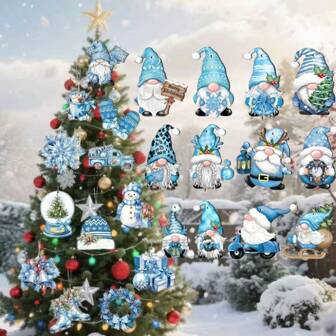24pcs Wooden Decorations, Blue Snowflake, Gnomes, Snowman Hanging Ornaments For Holiday Winter Tree Best Gifts Birthday Home Decor Christmas Decorations Room Decor Christmas Christmas Decorations Home Christmas Gifts Christmas Decor