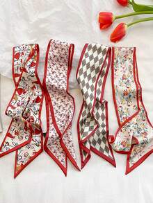 4 件套女士黑色真丝围巾、颈巾和发带，适合日常发饰、包装袋、礼物和装扮头带，适合女性、学校用品、大学