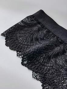 FOVTY 3 piezas Bragas de mujer con encaje, parches, diseño de mariposa y plumas, sexy y encantador, tanga negra - Negro - Ver 7