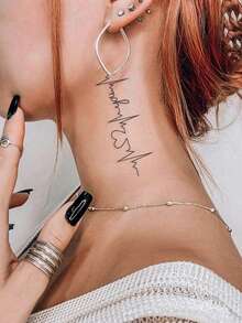 1 件逼真防水半永久纹身贴，心跳心电图设计，持久 7-15 天，适合时尚女性 - 黑色 - 查看 4