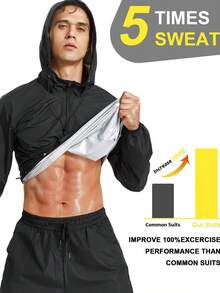 TAILONG Sauna Jacket For Men Sweat Jacket Zipper Hoodie Sauna Suit For Workout - Black - View 3