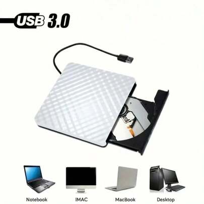 Grabadora de DVD externa USB 3.0 de alta velocidad, para PC y portátil, color blanco