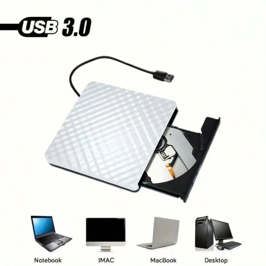 Grabadora de DVD externa USB 3.0 de alta velocidad, para PC y portátil, color blanco - Blanco - Ver 1