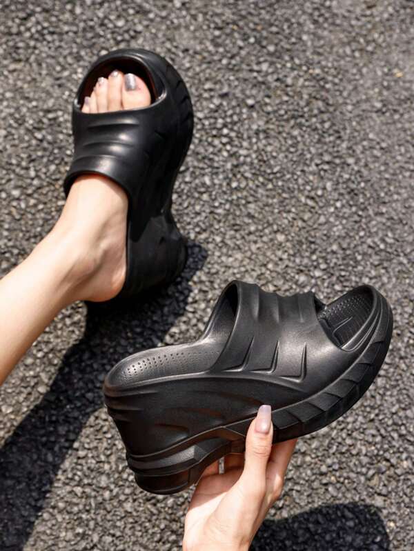 W 1 Pair Women's 10cm Super High Heel Platform Waterproof Slip-On Slippers With Anti-Slip Lightweight Elevator Design