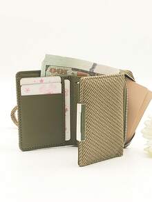 按扣式短款折叠PU钱包，甜美可爱时尚年轻拉链大容量卡包钱包，迷你钱包，女士可爱钱包