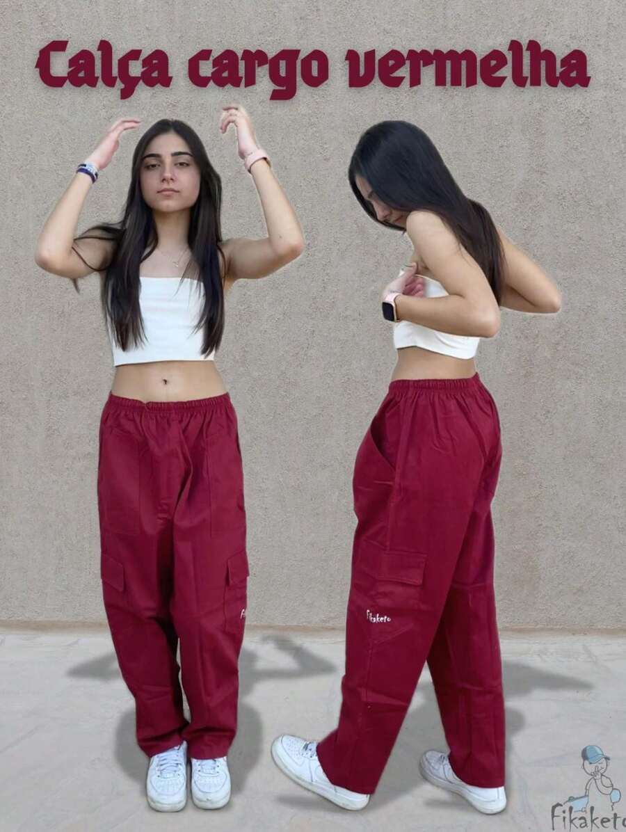 Women Pants - 紅色 - 查看 1