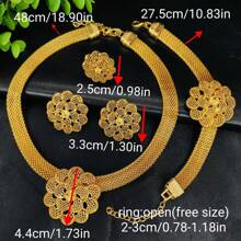 1 Set Luxury 4pcs Gold Plated Pendant Rope Jewelry Set, Includes Necklace, Earrings, Bracelet, Ring - Elegant Middle Eastern/Dubai Bridal Accessories, Formal Dress Decorations, Holiday Gift