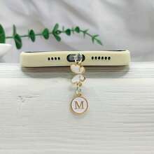 1 件双面圆形字母 A-Z 和蝴蝶吊饰防尘塞，DIY 金属手机装饰