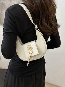 女士新月形休闲斜挎包，韩版风格，时尚简约单肩手提包 - 白色 - 查看 2