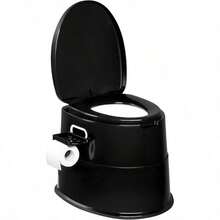 Portable Toilet | Indoor Outdoor Commode W/Detachable Inner Bucket & Removable Paper Holder, Lightweight & Compact For Camping, Boat, Van, Emergency Use - Black - View 1