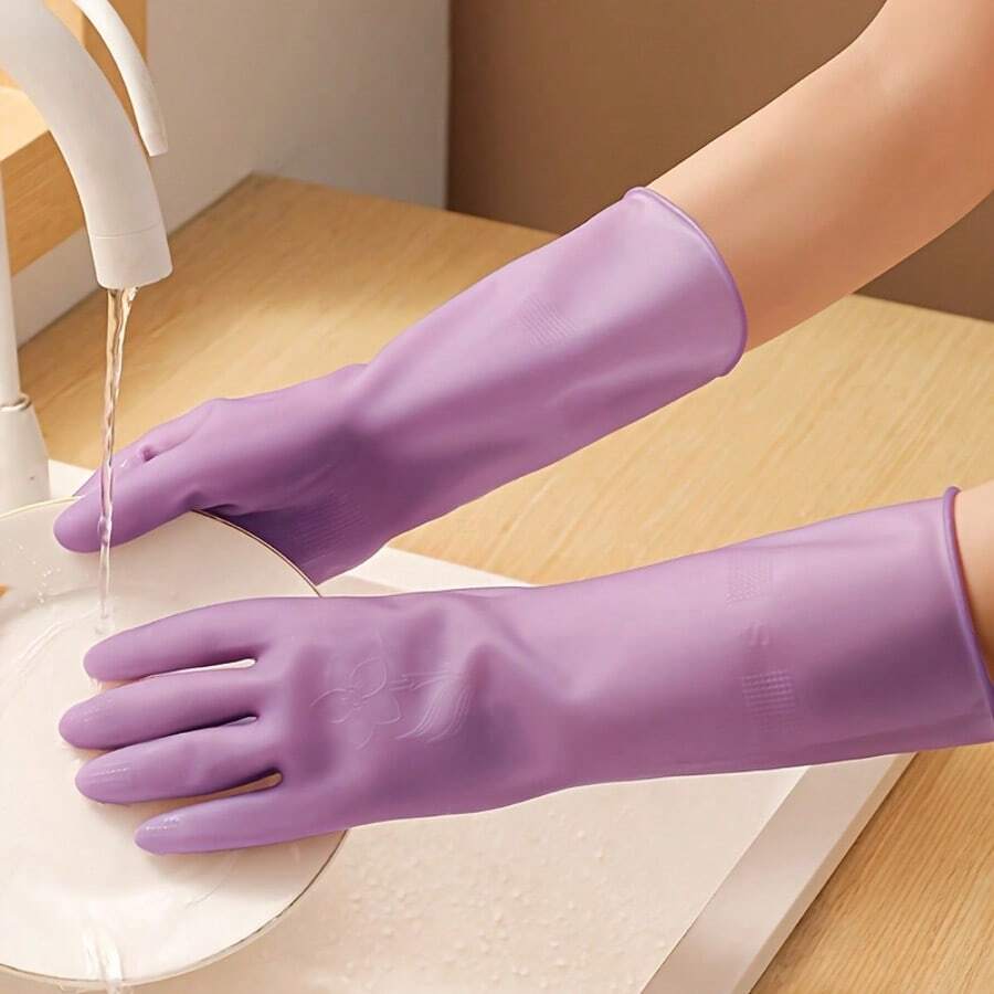 3 pares de guantes de limpieza de goma natural, impermeables y antideslizantes, sin PVC ni látex, adecuados para lavar platos en la cocina, limpiar el baño, el inodoro, lavar vehículos y tareas domésticas diarias, reutilizables, opción ideal para la limpieza del hogar - Multicolor - Ver 1
