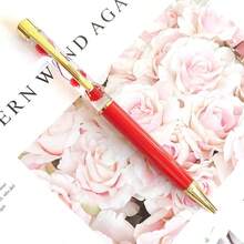 1 支干花圆珠笔 - 金属扭转笔，中号笔尖，圆形笔身，蓝色墨水，适合 14 岁以上学生和办公室使用 - 黑色 - 查看 15