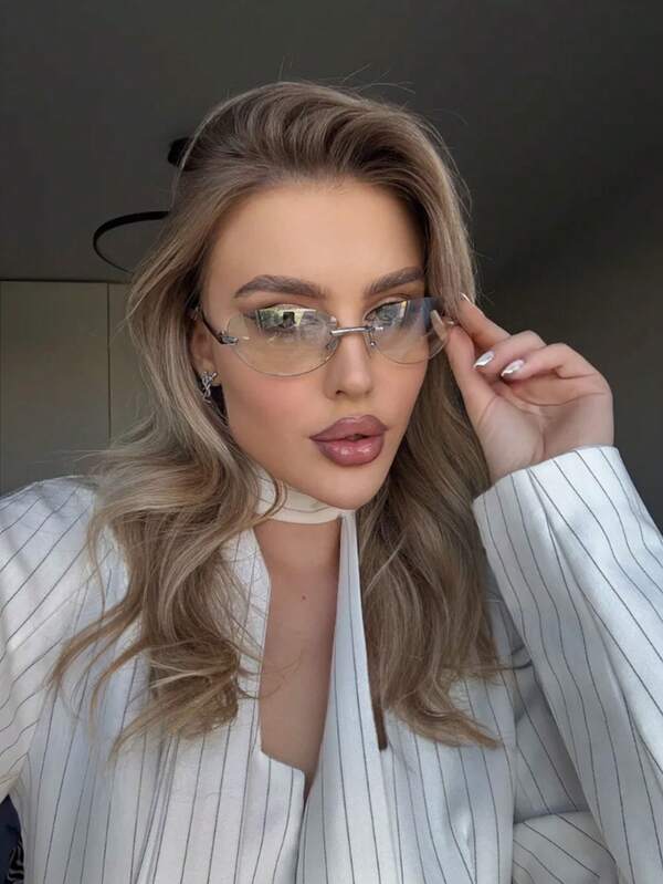 SeeBand Fashion Y2K Oval Women's Eyeglasses Men's Retro Rimless Fashion Glasses Cool Fashion Suitable For Small Face Women Vacation Wear Clothing Accessories Business Casual Gifts
