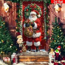2D Door Valance, 2D Flat Valance, 1Set Of Christmas Curtain - Polyester Santa Claus Delivering Gift Decoration, Energetic Holiday Entrance Decor Valance, Multipurpose Hanging New Year Winter Party Supplies