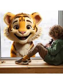 1pc Window Sticker Cute Smiling Tiger Sticker 15.7*11.8 Inch PVC Sticker Material Removable Self-Adhesive Easy-To-Tear Sticker Suitable For Window Decoration Glass Sticker Window Sticker Home Decor Wall Sticker Home Decor Make Your Life Brand New Holiday Decoration Sticker Birthday Graduation Gift