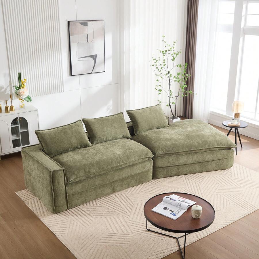Modern Minimalist Modular Sectional Sofa, Upholstered Cloud Couch With Deep Seats, Right Facing Chaise For Living Room-Green - Green - View 1