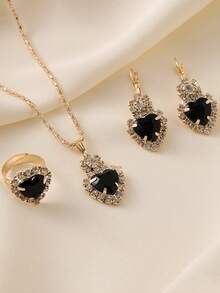 1 套简约心形项链、耳环、戒指 4 件套首饰套装，适合青少年/年轻人 - 彩色 - 查看 3