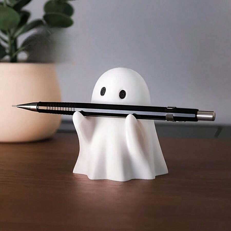 Cute Desktop Makeup Brush Holder - Smiling Face Resin Desktop Storage, Cartoon Halloween Decoration, Electricity-Free, Multi-Functional Makeup Brush And Workbench Accessory, Anime-Themed Design, Smooth Surface
