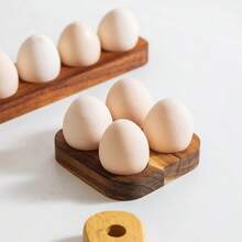 Stackable Rosewood Egg Holder | Non-Slip Thick Kitchen Storage Rack, Breakfast Table Holder, Egg Tray - Multicolor - View 2
