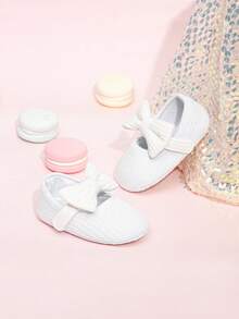 Giày trẻ sơ sinh màu trắng làm lễ rửa tội, giày công chúa cho trẻ sơ sinh mùa xuân/thu, giày bệt nơ thời trang cho bé gái - trắng - Xem 2