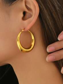 1 Cặp bông tai vòng tròn rỗng bằng thép không gỉ mạ vàng 18K, thích hợp để đeo hàng ngày, quà tặng cho bạn bè, quà tặng ngày lễ, quà tặng cho cặp đôi - Vàng - Xem 3