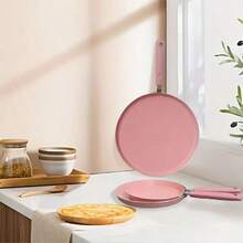 1 buah Wajan Pancake Warna Pink, Wajan Penggorengan Datar Anti Lengket dari Paduan Aluminium, Cocok untuk Kompor Gas & Induksi, untuk Sarapan, Omelet, dan Crepes - Berwarna merah muda - View 7