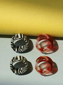 1pc Elegant Fashionable Minimalist Geometric Acrylic Ring, Colorful Cow Print Striped Translucent Rings, Suitable For Men & Women Daily Wear, Perfect Gift