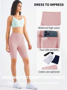 5-Pack High Waisted Yoga Shorts W/Pockets - Tummy Control Slimming Workout Shorts - Stretchy & Breathable For Yoga, Pilates, Dance, Fitness (Black) - 5pcs(mixed color) - 查看 8
