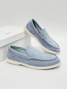 Giày lười nam, giày lười nhẹ thoáng khí, giày lười lái xe màu trơn, giày trong nhà và ngoài trời, giày y tá thoải mái, giày bố Old Money Chic mùa thu - Màu xanh nhạt - Xem 1