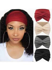 4 pezzi/set Fasce per capelli alla moda boeme di colore unito per donne, foulard retrò intrecciati, accessori per capelli sportivi antiscivolo e assorbenti, fasce eleganti per capelli, fascia per la testa alla moda, per la scuola e l'università