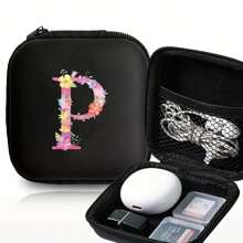 1/6 件 A-Z 字母图案便携式迷你数码收纳盒，EVA 材质旅行配件，带拉链收纳盒，适用于耳机、电缆、银行卡、身份证、充电器、移动电源、文具、硬币、珠宝 - 紧凑可重复使用的电缆管理盒、电缆收纳盒、珠宝收纳盒、俏皮设计、拉链封口 - 黑色 - 查看 20