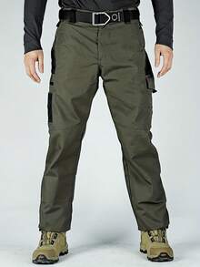 3Pack Men's Solid & Camo Print Pockets Zipper Waterproof Tactical Cargo Pants Without Belt, Regular Fit Sporty Pockets Durability Trousers For Fall, Wear-Resistant Outdoor Training Pant For Men - Kaki + Xanh lá + Đen - Xem 5