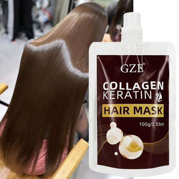 Mascarilla capilar de colágeno y queratina GZE hidratante para un cabello sedoso, ideal para tipos de cabello normal y todos los estilos, acondicionador profundo para cabello seco y dañado, tamaño de viaje