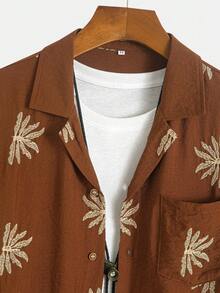 Camisa de manga corta con cuello cubano estampada para hombre, estilo de vacaciones con cuello solapa abotonado, camisa casual madura con estampado de cuello cubano de manga corta, camisa elegante minimalista para oficina y viajes, camisa de manga corta con cuello cubano para playa y casual de verano - Marrón - Ver 6