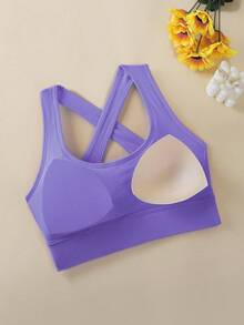 3 PCS Criss-Cross Strap Sports Bra For Women, Yoga Gym Running Racerback Crop Top Brassiere Can Be Worn Outerwear - 黑+白+紫 - 查看 5
