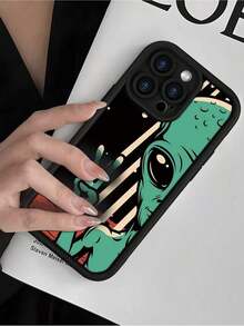 Funda de Teléfono con Diseño de Patrón de Gestos de Alien a la Moda: Popular, Personalizada, Suave al Tacto, Agarre Definitivo, Impermeable y Duradera, Cubierta de Parachoques Elegante Resistente a la Suciedad con Protección para la Cámara. Regalo perfecto para el día de Pascua, Navidad, Halloween. Compatible con iPhone 16/16Plus/16Pro/16ProMax, 15, 14, 13, 12, 11 Series y más. - Negro - Ver 4