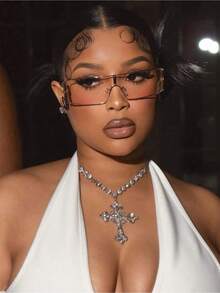 1PC Vintage Metal Frame Fashion Glasses – Stylish Shades For Women – Versatile Accessory For Beach Trips, Camping, Vacation Outfits, And Everyday Wear – Perfect With Summer Dresses, Jackets, Hoodies, And Preppy Back-To-School Styles - 黃色 - 查看 6