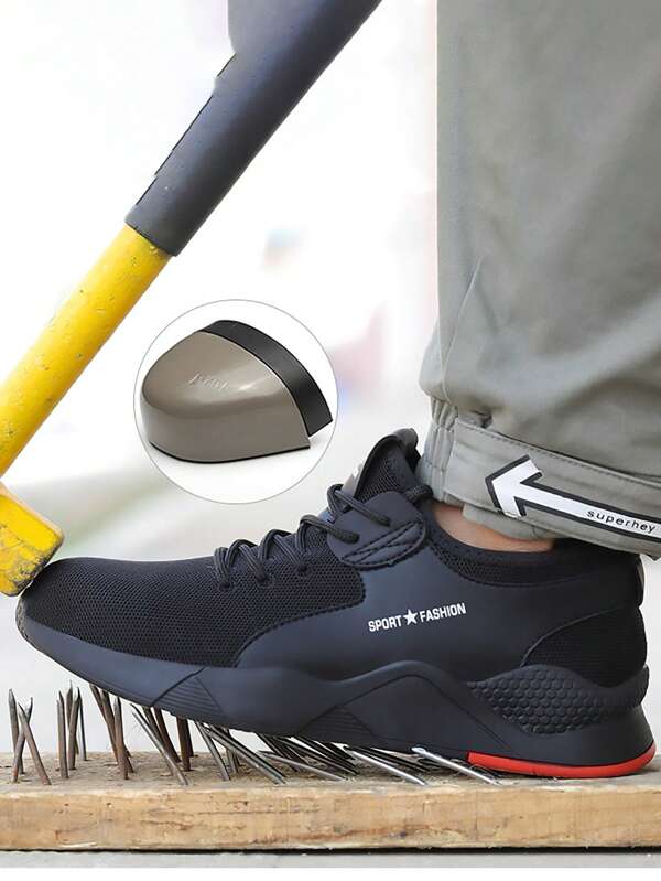 1 Paar atmungsaktive Sicherheits-Stahlkappe-Schuhe für Männer mit Gummisohle, Stahlkappe, Trainingsschuhe, Sneaker Stiefel, rutschfest, leicht, schwarze Arbeitsschuhe, durchstichunsicher, Schutzschuhe für Industrie und Outdoor-Arbeit für Frauen in Lagerhäusern, Produktion, Gärtnerei
