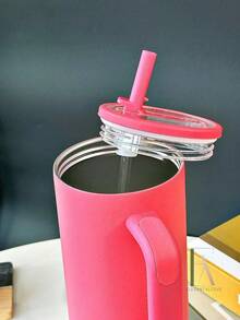 20/30/40盎司不锈钢保温杯，带手柄和可折叠吸管，双层真空密封，适用于冷热饮，简约旅行杯 - 洋紅 - 查看 3