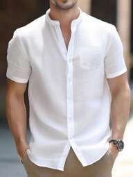 Men's Comfortable Short Sleeve Vintage Casual Shirt, Slim Fit Summer Top