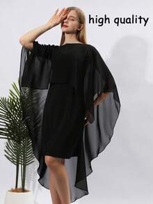Cardigan Bolero sem mangas em chiffon transparente de cor sólida, verão - Preto - Ver 8
