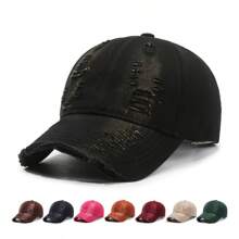 1pc Distressed Casual Denim Baseball Cap, Lightweight Adjustable Trucker Hat, Sun Protection, Woven Craft, Hand Wash/Dry Clean