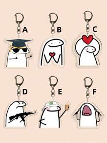 1 pieza Llavero de personaje de dibujos animados blanco popular, dije de mochila acrílico con expresión antropomórfica divertida y de amor, regalo para amantes y fans, para útiles escolares, de vuelta a clases