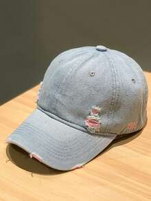 Unisex Casual Adjustable Denim Baseball Cap, Soft Crown, Large Head Circumference, Retro Style, Suitable For Spring & Summer