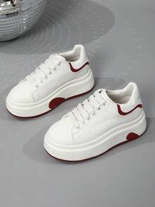 Spring And Summer New White Shoes For Women All-Match Round Toe Color Matching Thick Bottom Heightening Sports Casual Sneakers For Women - Đỏ - Xem 5