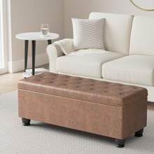 Storage Ottoman, Storage Bench, Tufted Entryway Bedroom Bench, 17.7 X 46.5 X 17.7 Inches, Hinges Easy Lid Operation, Wooden Legs, Synthetic Leather, Loads 330 Lb, Coffee Brown ULOM071K01,8059557 - 亮橙色 - 查看 6