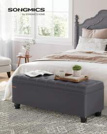 Storage Ottoman, Storage Bench, Tufted Entryway Bedroom Bench, 17.7 X 46.5 X 17.7 Inches, Hinges Easy Lid Operation, Wooden Legs, Synthetic Leather, Loads 330 Lb, Dark Gray ULOM071G01,8059558 - 深灰色 - 查看 6
