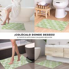 Alfombra Antideslizante de Secado Rápido, Suave | Tapete Absorbente de Baño de PVC, Lavable a Máquina, Fácil de Limpiar, Diseño Minimalista Moderno para Baño, Lavabo, Regadera, Entrada o Lavandería | Decoración de Baño Funcional y Elegante - Verde / Blanco - Ver 3
