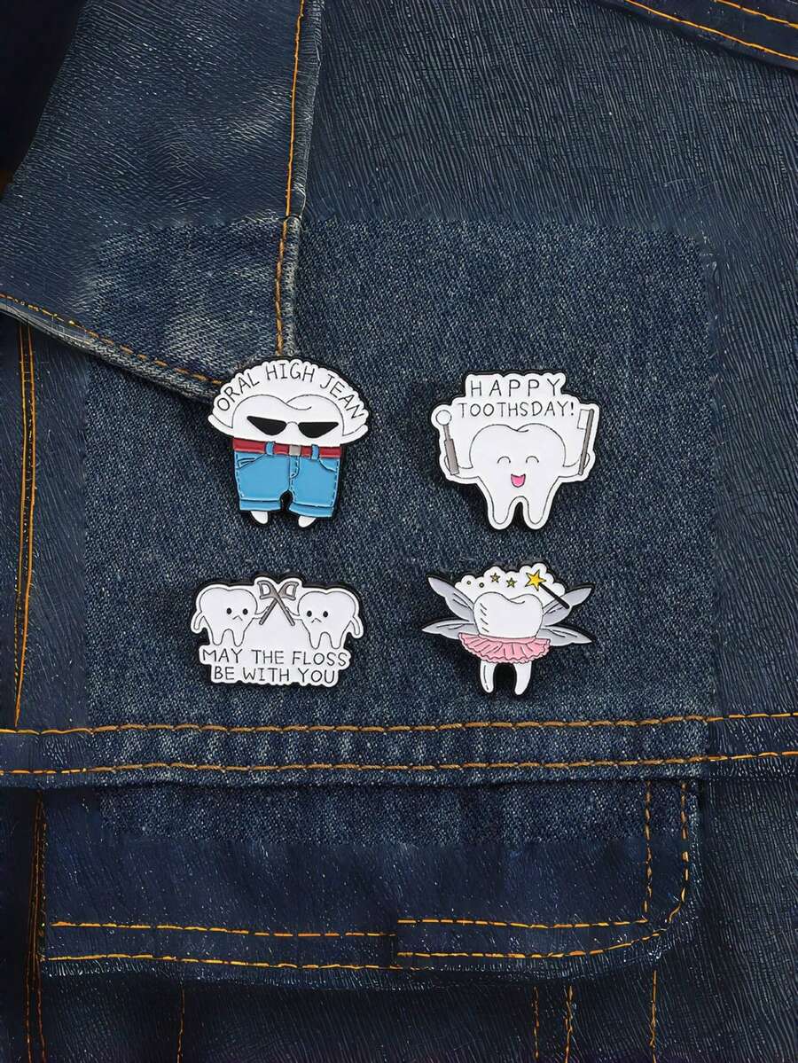 1/4pcs Cute Teeth Brooch! Creative Dental Theme Badges, Exclusive For Dentists/Dental Lovers, Suitable For Students & Accessory Enthusiasts, Personalized Fashion Magnet, Unlocks The New Oral System - Multicolor - View 1