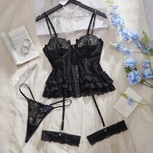 Women's Sexy Bra, Vintage Palace Romantic Elegant Floral Lace Ruffle Front Open Sheer Tummy Control